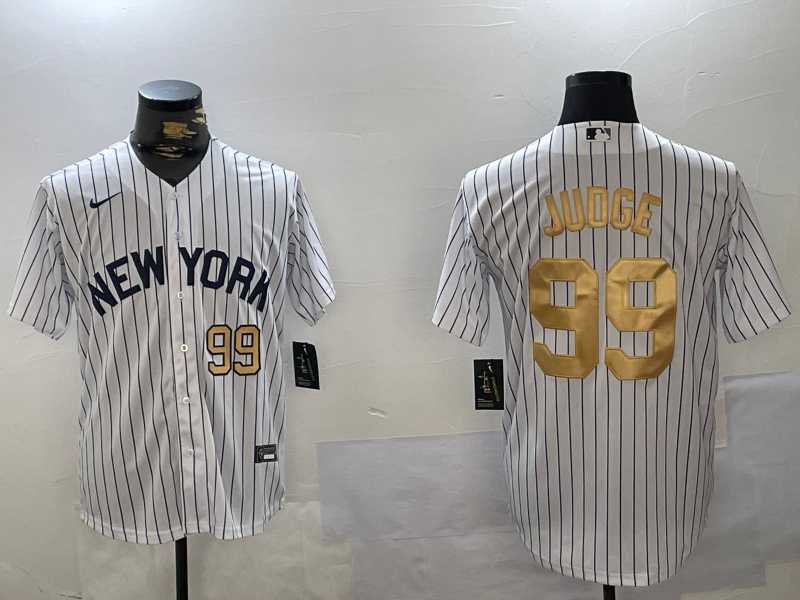 Men%27s New York Yankees #99 Aaron Judge White Pinstripe Fashion Cool Base Jerseys->new york yankees->MLB Jersey